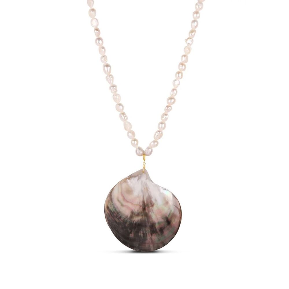 Freshwater Pearl Necklace with Iridescent Shell Pendant in Soft Pink